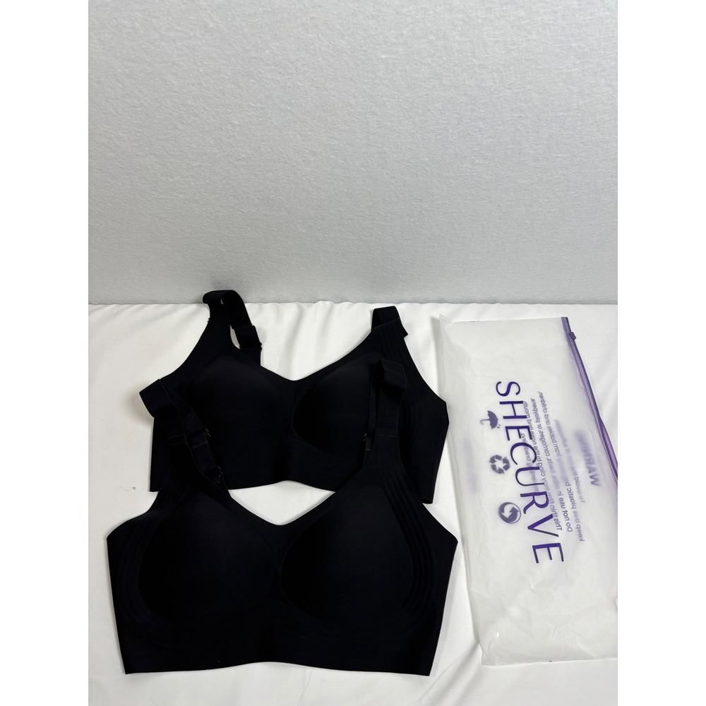 Shecurve Wireless Bra Set 2pk Women XL Black Smooth Seamless Adjustable Comfort